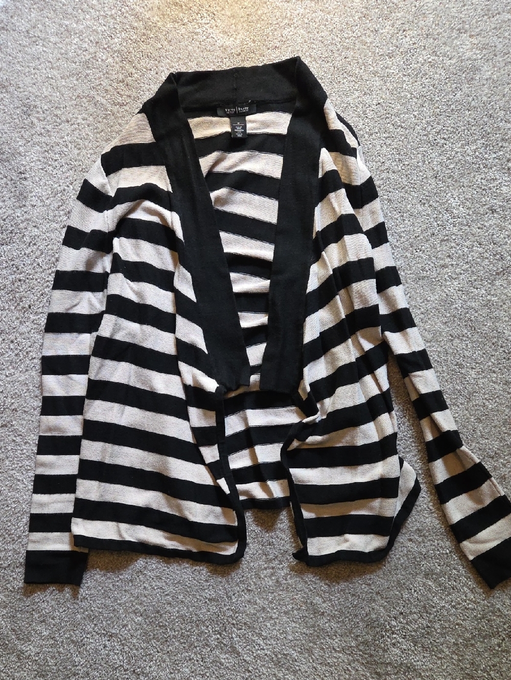 White House Black Market - Black & Cream Striped Open Cardigan MEDIUM